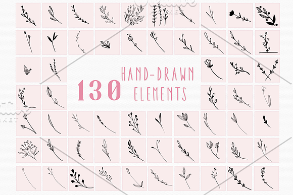 130 Hand Drawn Elements in Illustrations - product preview 1