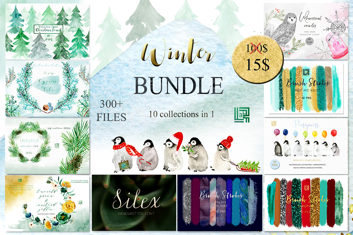 Winter watercolor bundle in Illustrations - product preview 8