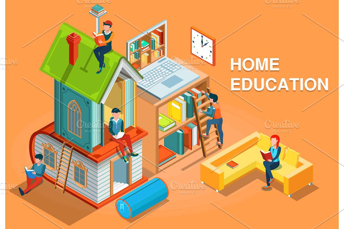 Home education isometric concept  in Illustrations - product preview 8