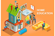 Home education isometric concept 