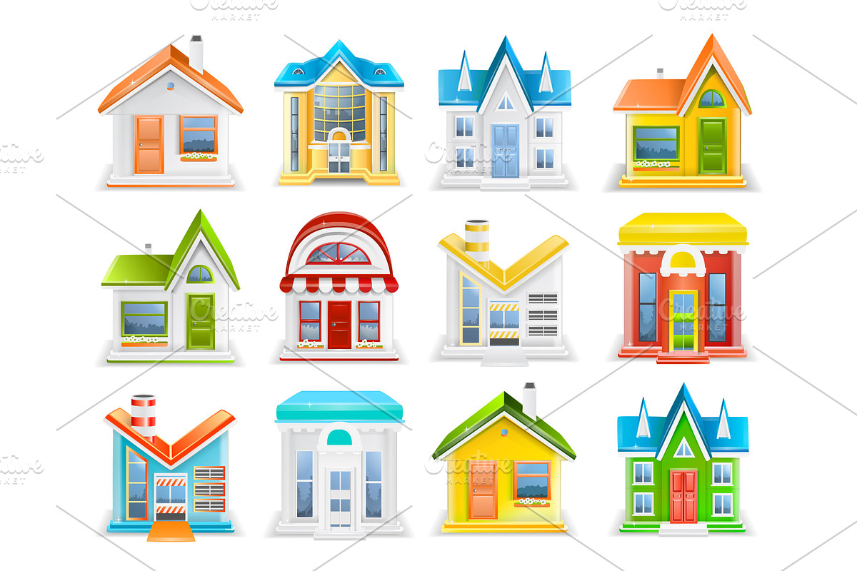 Icon set of houses and buildings  in Illustrations - product preview 8