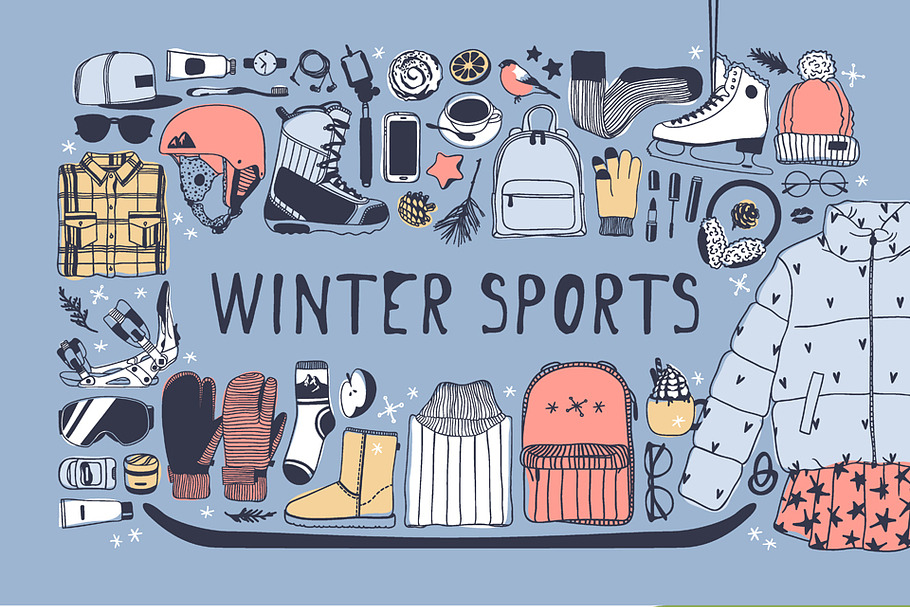 Winter Sports set + patterns + cards in Illustrations - product preview 8