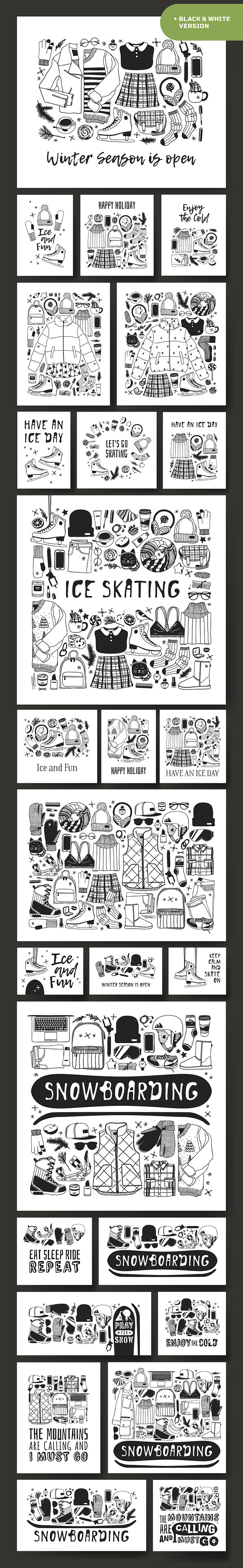 Winter Sports set + patterns + cards in Illustrations - product preview 10