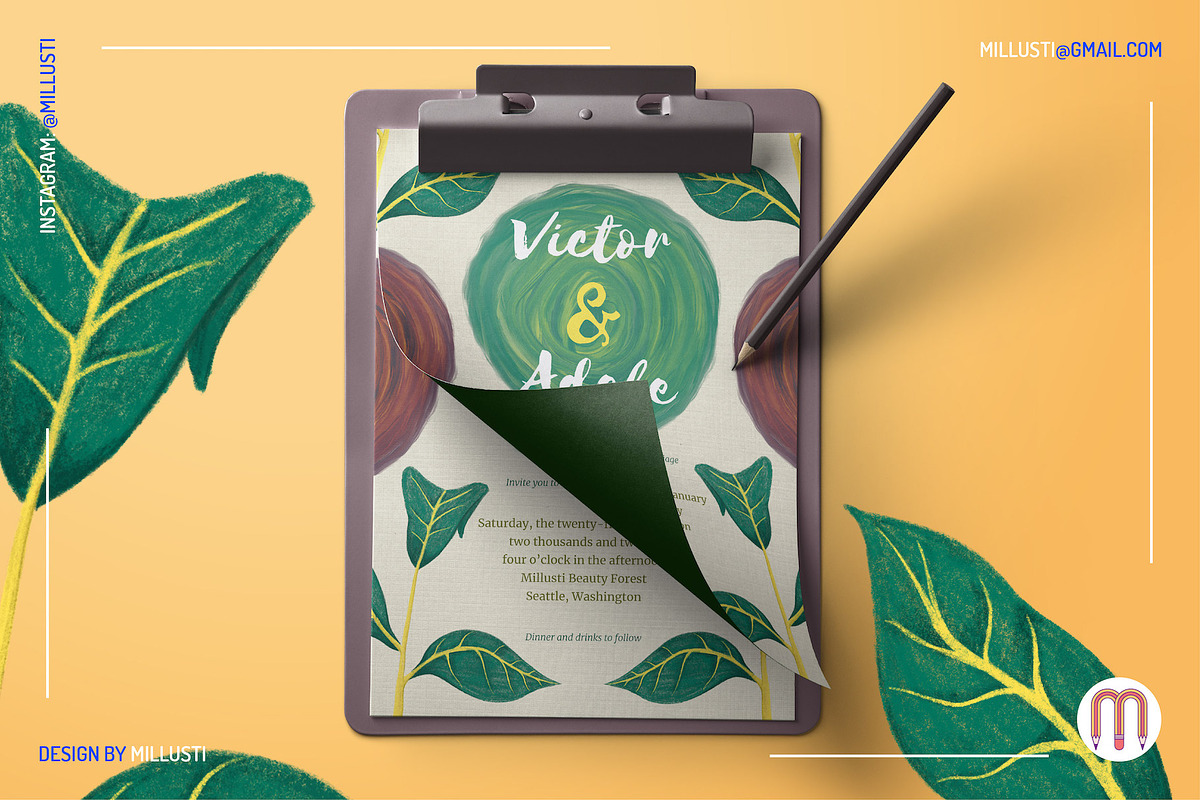 Natural Leaves Wedding Invitation in Card Templates - product preview 8