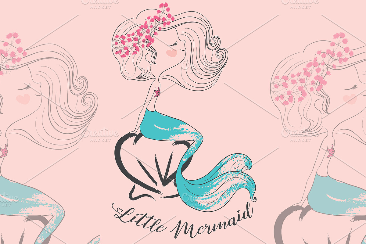 Cute mermaid girl.Cartoon character. in Illustrations - product preview 8