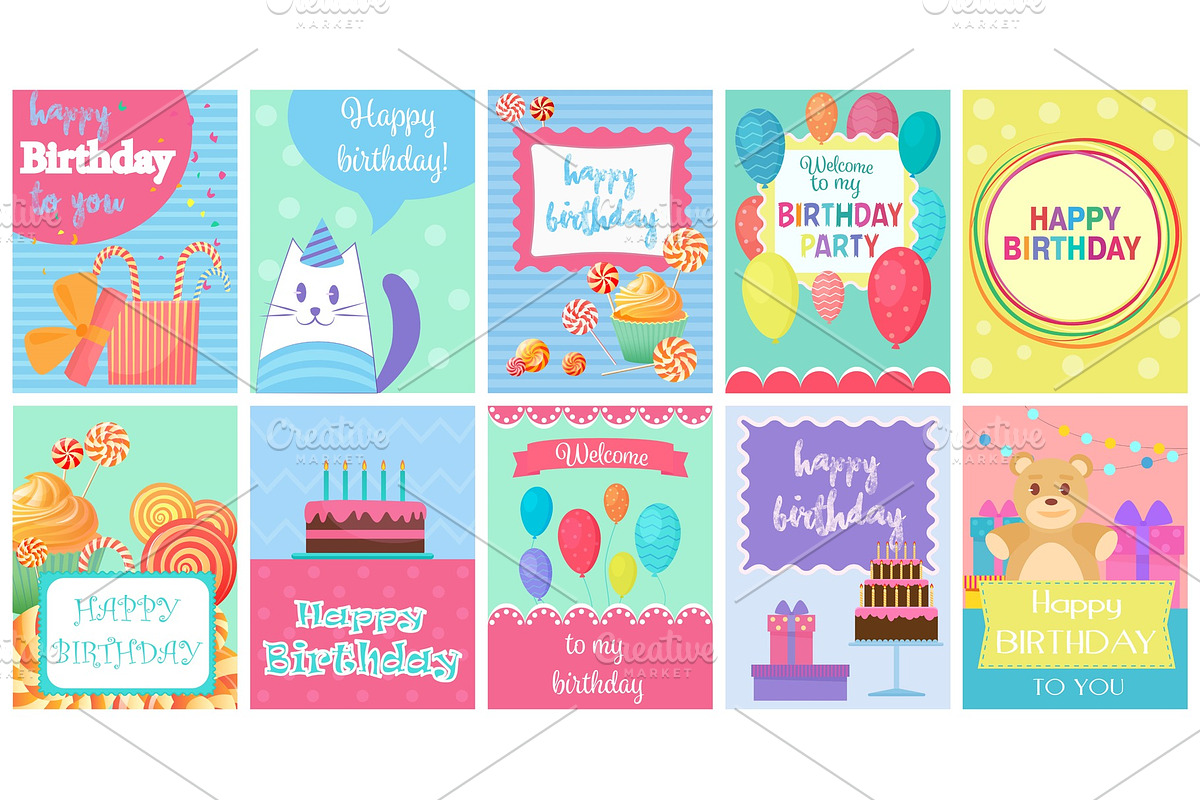 Cute Birthday card set. in Illustrations - product preview 8