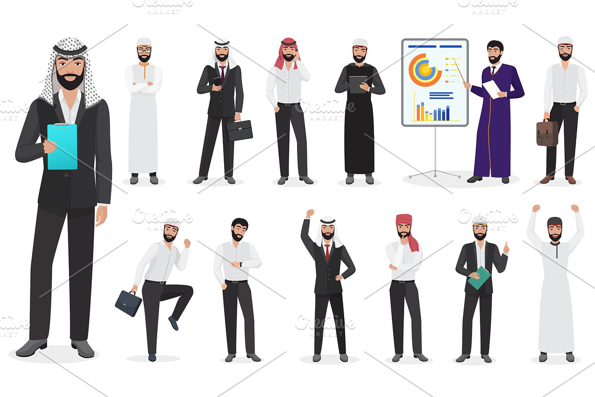 Arab Businessman character poses in Illustrations - product preview 8