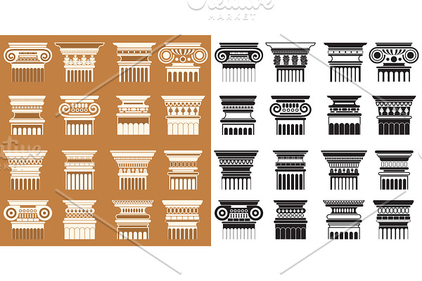 Ancient columns capitals set