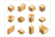 Isometric cardboard delivery boxes