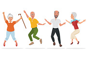 Old happy people jumping