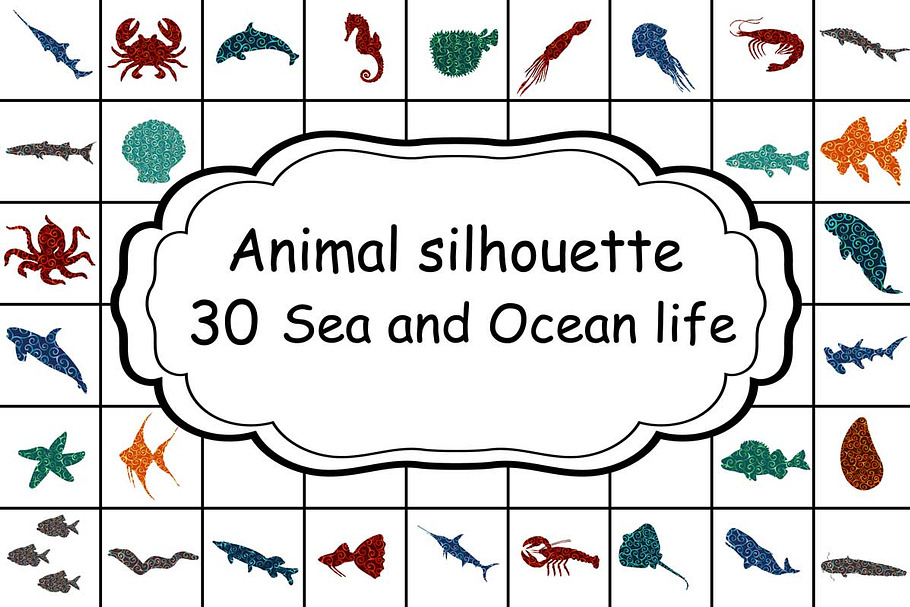 Set 30 colorful undersea animals