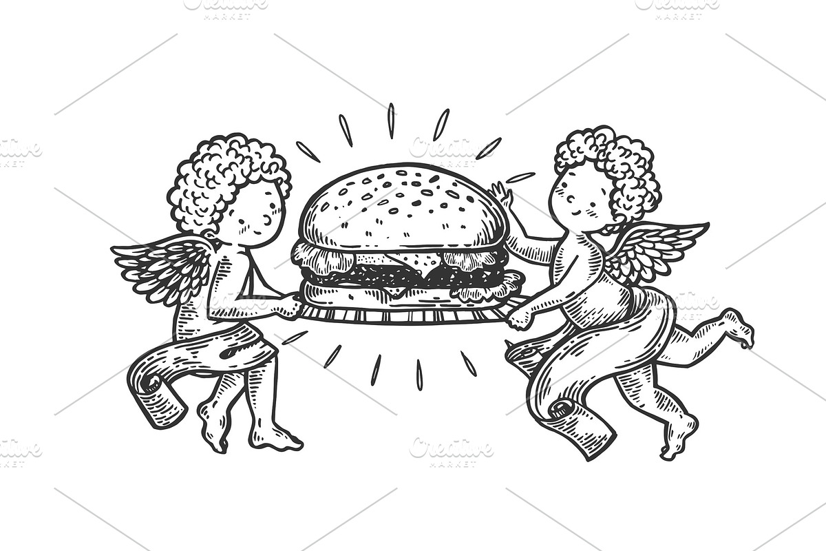 Angels with Hamburger engraving in Illustrations - product preview 8