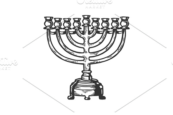 Menorah Hanukkah engraving vector