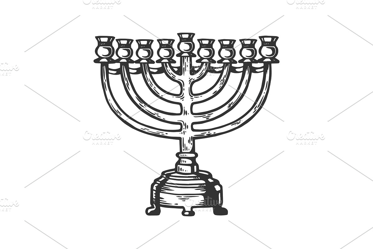 Menorah Hanukkah engraving vector in Illustrations - product preview 8