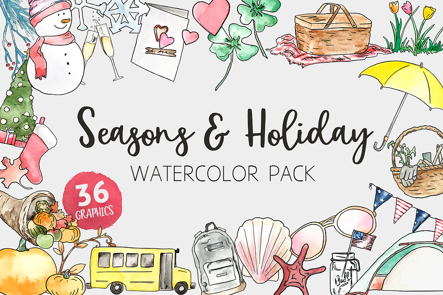 Seasons & Holiday Watercolor Pack in Illustrations - product preview 8