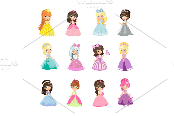 Set of Princesses in Evening Gowns