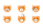 Tiger emojis set, cute tiger face