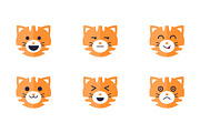 Tiger emoticons set, cute tiger