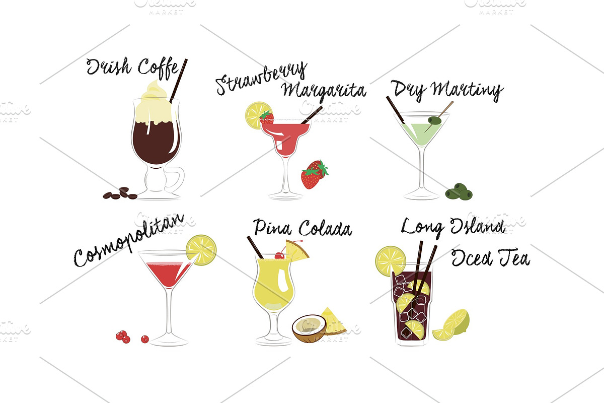 Alcoholic cocktails set, Irish in Illustrations - product preview 8