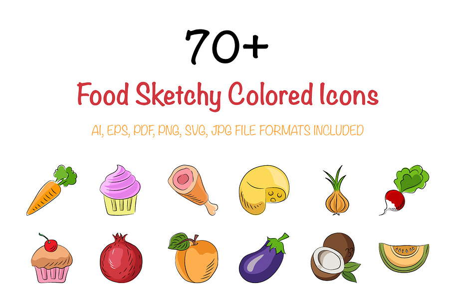70+ Food Sketchy Colored Icons in Graphics - product preview 8