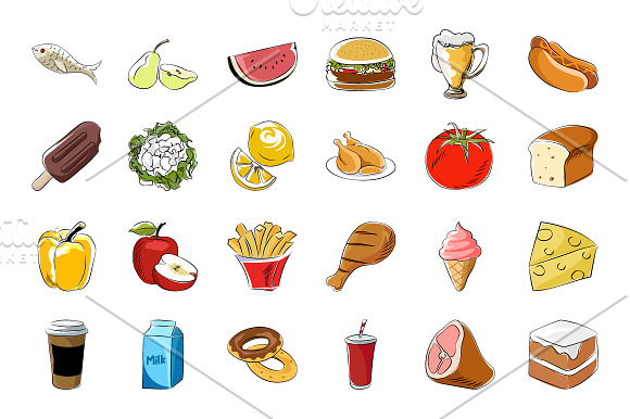 70+ Food Sketchy Colored Icons in Graphics - product preview 1