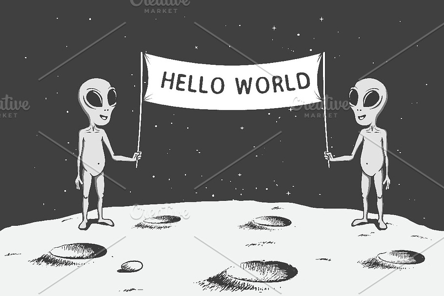 aliens with banner stand on the Moon in Illustrations - product preview 8