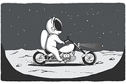 biker astronaut rides on surface of
