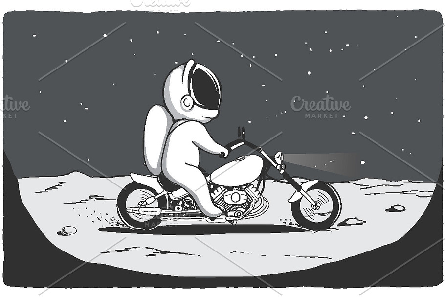 biker astronaut rides on surface of in Illustrations - product preview 8