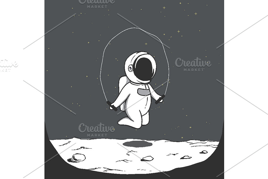 astronaut jumps with a jump rope in Illustrations - product preview 8