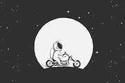 astronaut rides on a motorcycle