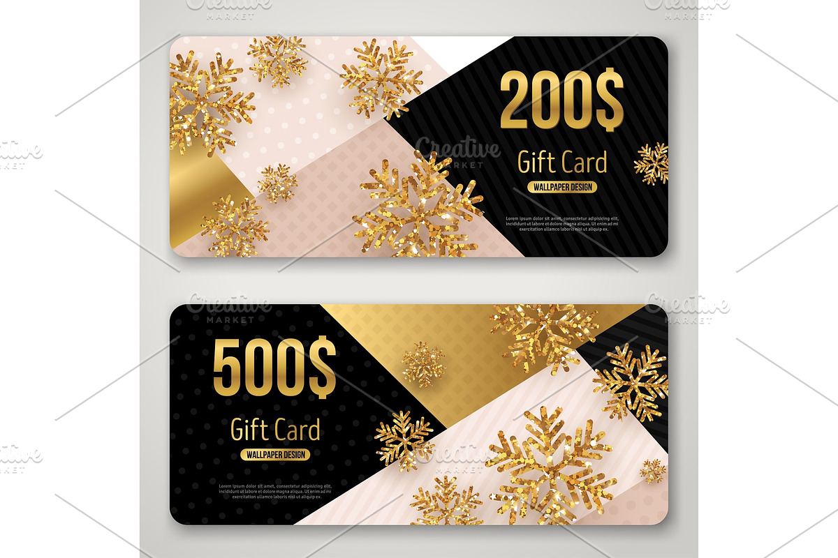 Gift cards set with gold snowflakes in Illustrations - product preview 8
