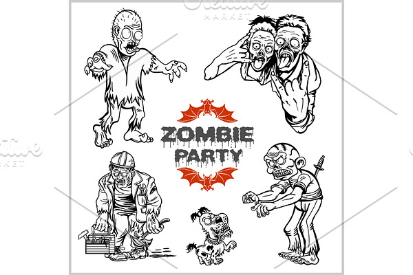 Zombie Comic Set - Cartoon zombie.