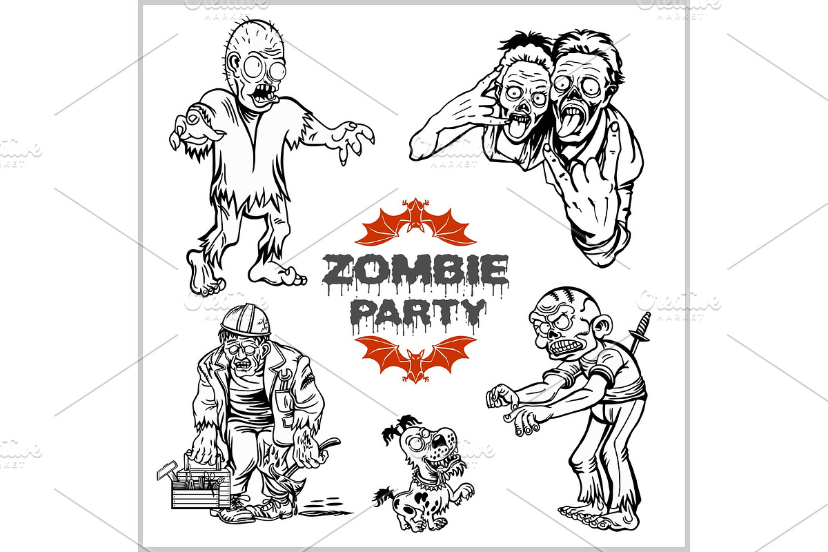 Zombie Comic Set - Cartoon zombie. in Illustrations - product preview 8