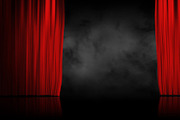 Red stage curtain with smoke