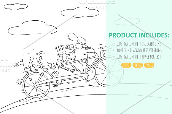 Cartoon bicycle with little People in Illustrations - product preview 1