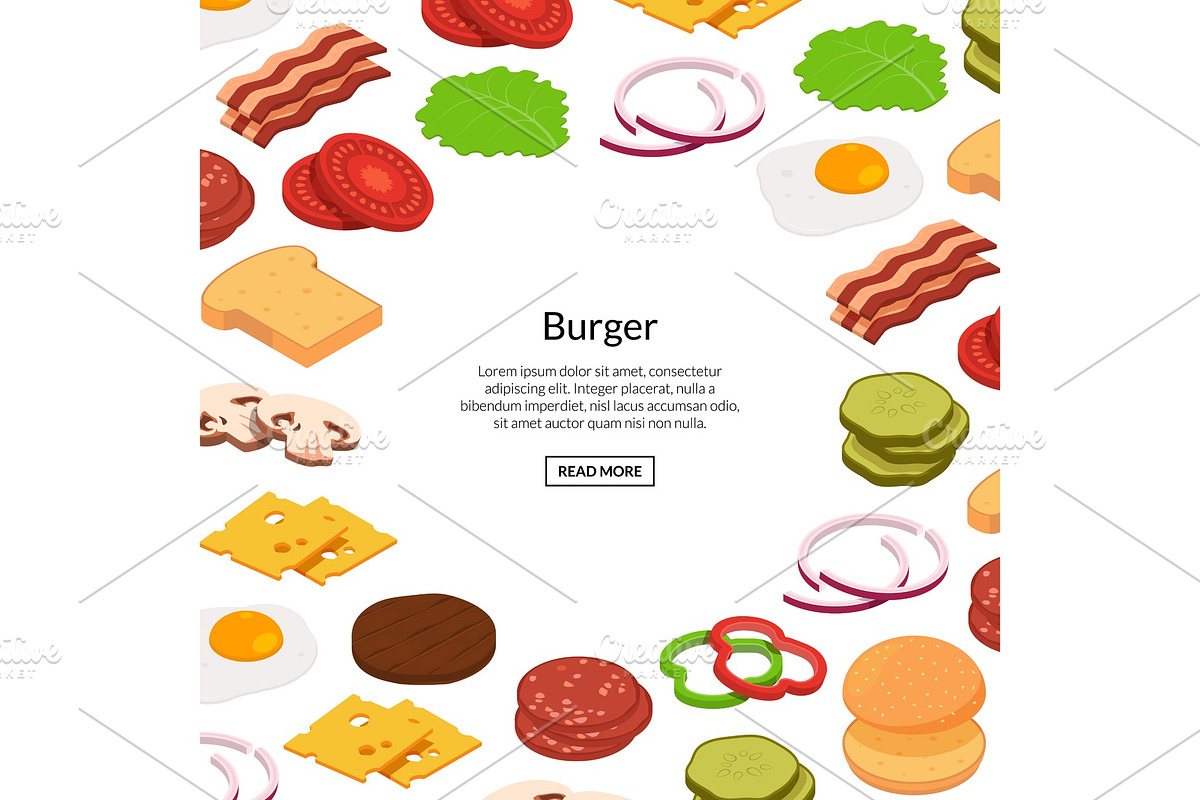Vector isometric burger ingredients in Graphics - product preview 8