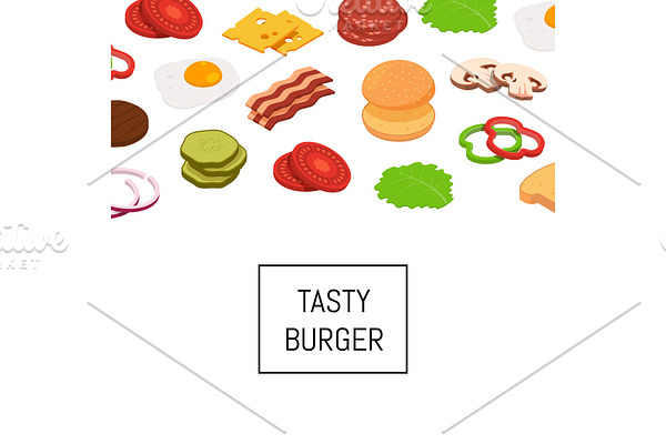 Vector isometric burger ingredients