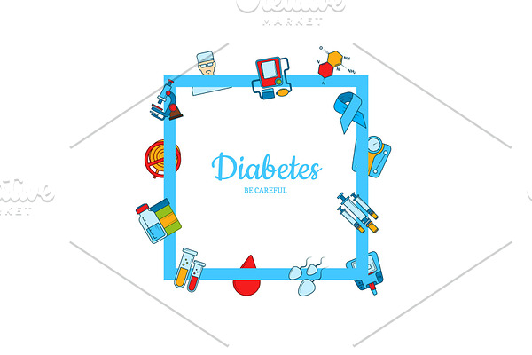 Vector colored diabetes icons with