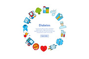 Vector colored diabetes icons in