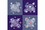 Vector flat space icons infographic