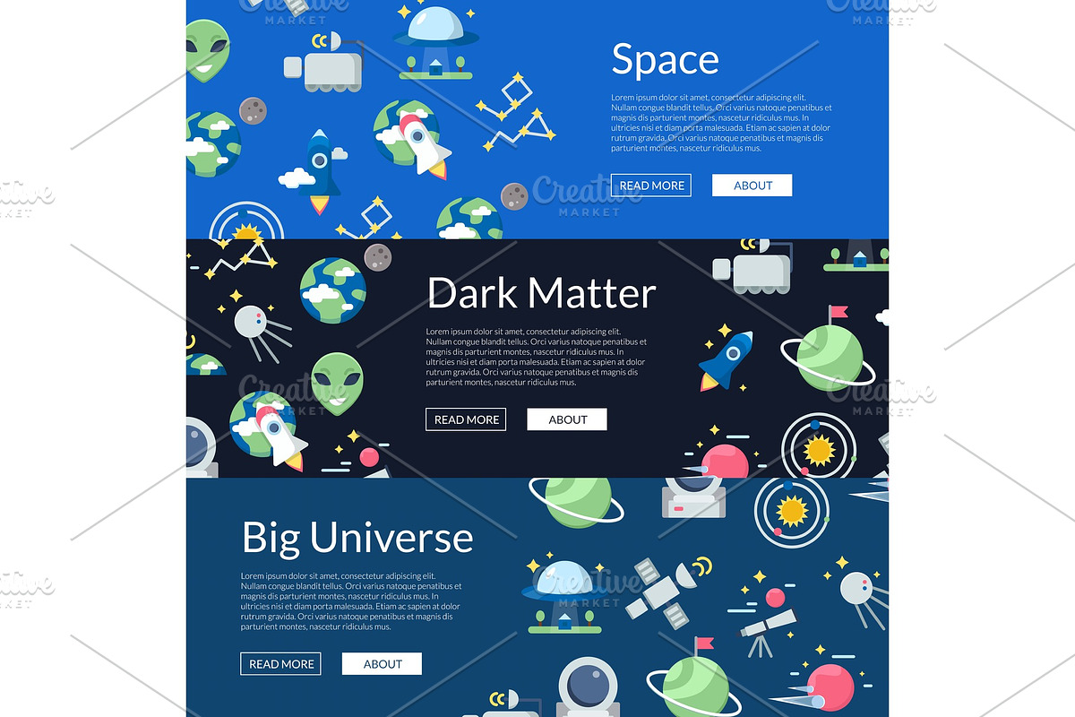 Vector flat space icons web banner in Graphics - product preview 8