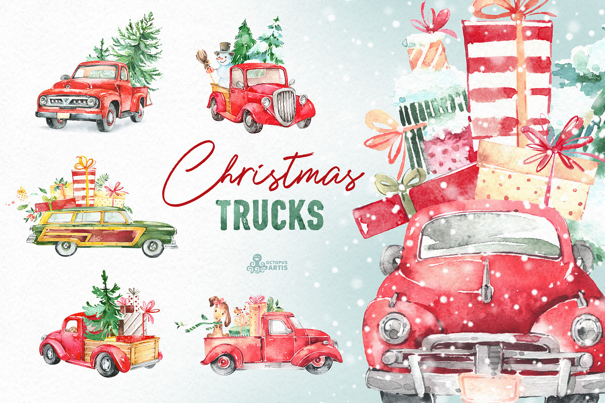 Christmas Trucks Collection in Illustrations - product preview 8