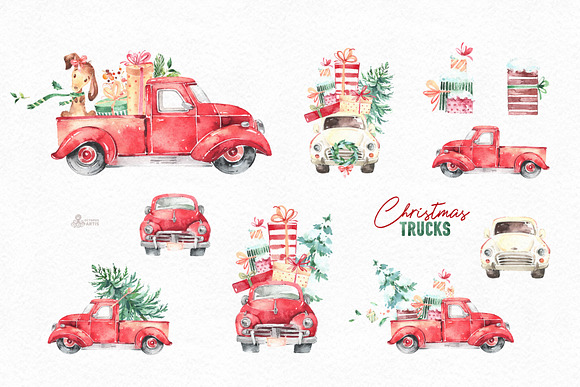 Christmas Trucks Collection in Illustrations - product preview 2