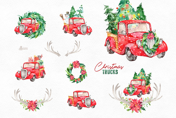 Christmas Trucks Collection in Illustrations - product preview 4