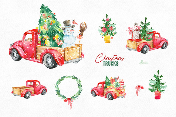 Christmas Trucks Collection in Illustrations - product preview 6