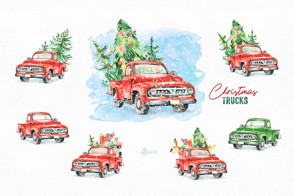 Christmas Trucks Collection in Illustrations - product preview 7