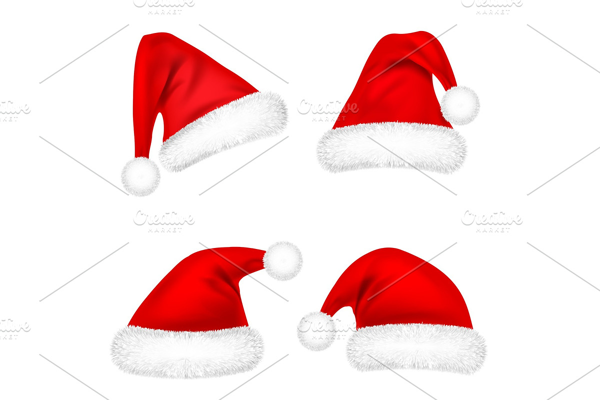 Christmas Santa Claus Hats With Fur in Objects - product preview 8