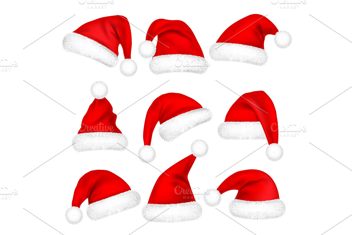 Christmas Santa Claus Hats With Fur in Objects - product preview 8