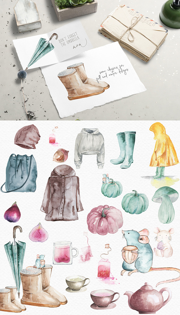 Classics of the fall, Watercolor Set in Objects - product preview 3