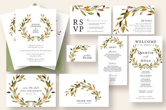 Warm Leaves Wedding Invitation Suite in Wedding Templates - product preview 1